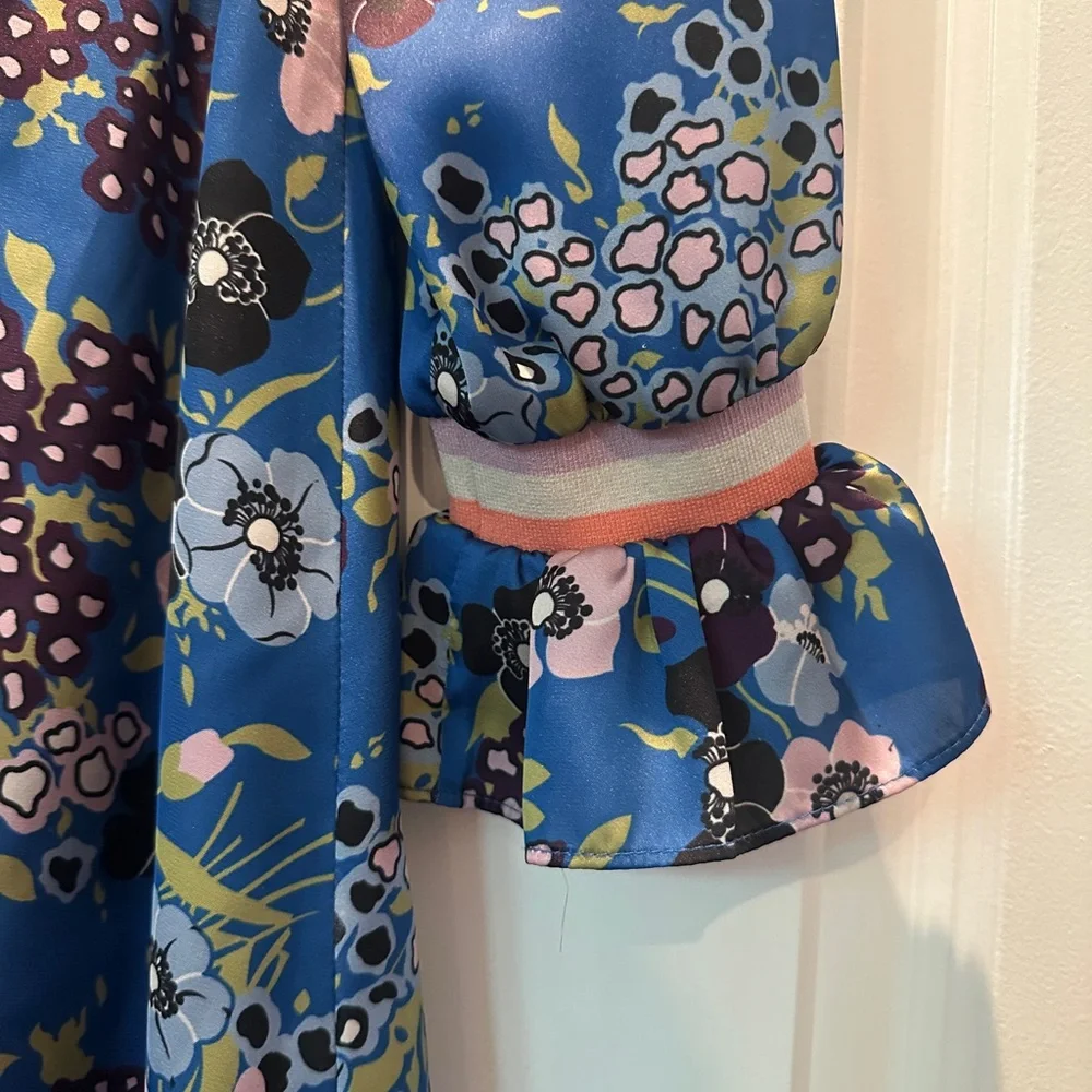 Manoush Blue Floral Long Sleeve Dress with Ruffle Collar - Picture 8 of 8